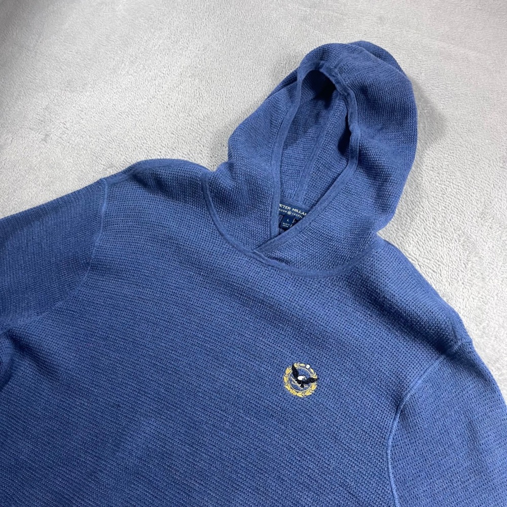 Peter Millar Crown Crafted Mens Merino Waffle Hoodie Blue MF21ES505 Size L